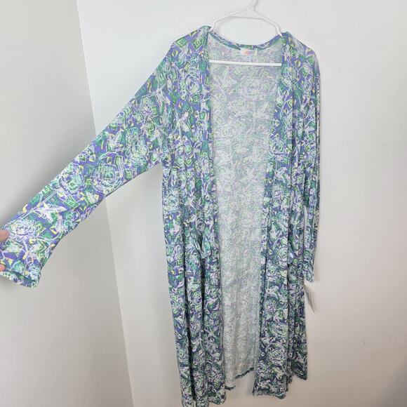 LuLaRoe Sweaters - Lularoe Blue Green White Eclectic Linen Blend Boho Long Cardigan Size XL